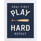 Pray First Play Hard Repeat Baseball Wall Art – Christian Sports Boys Room Decor (SB258)