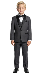 Ultimate Elegance: Boys Grey Shawl Collar Tuxedo for Dapper Occasions