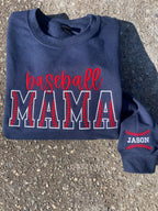 Custom Baseball Stitch Text Embroidered Comfort Color Tee or Gildan Sweatshirt with Sleeve Detail