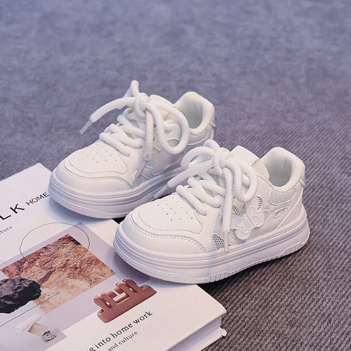 2026 Spring Summer Kids Skate Shoes, Breathable Mesh White Sneakers For Girls, Lightweight Versatile Performance & Running Shoes