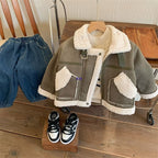 Girls Fleece-Lined Coat Winter Kids Lambswool Top