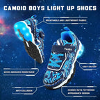 Yeskis Boys Size 3 Blue Swirl Light Up Hook Loop Elastic Lace Slide On Shoes