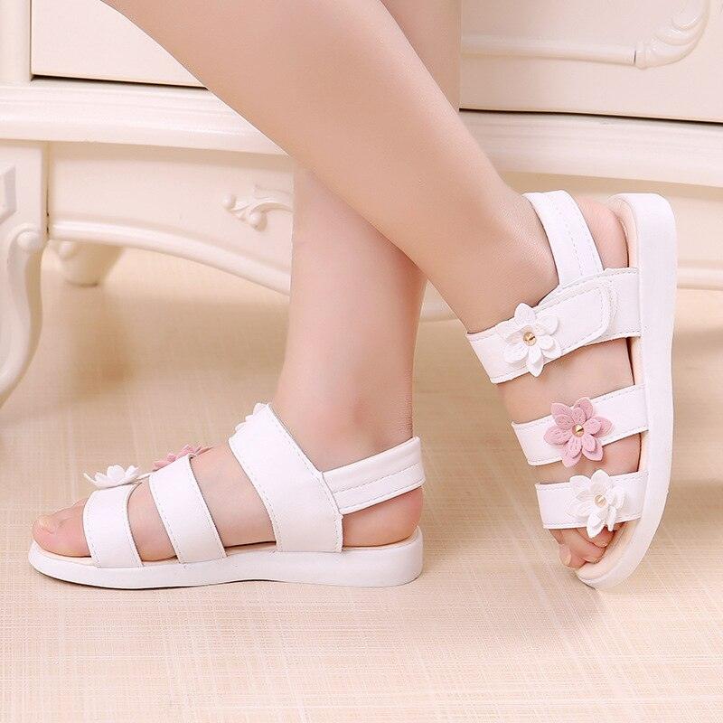 Children's Shoes Summer Style Sandals Girls Princess Beautiful Flower Shoes Kids Flat Sandals Baby Girl Girls Strappy Sandals With Flowers Open-Toe Dress Sandals Beautiful Outdoor Party Sandals