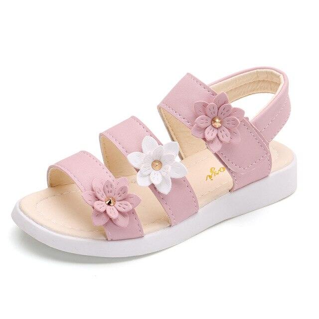 Children's Shoes Summer Style Sandals Girls Princess Beautiful Flower Shoes Kids Flat Sandals Baby Girl Girls Strappy Sandals With Flowers Open-Toe Dress Sandals Beautiful Outdoor Party Sandals