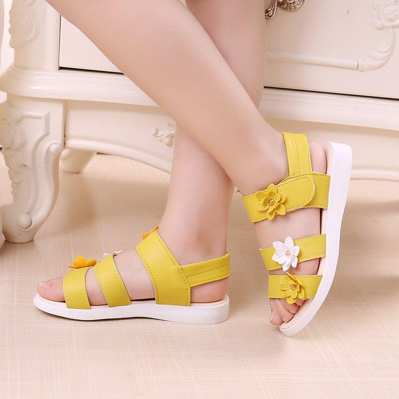Children's Shoes Summer Style Sandals Girls Princess Beautiful Flower Shoes Kids Flat Sandals Baby Girl Girls Strappy Sandals With Flowers Open-Toe Dress Sandals Beautiful Outdoor Party Sandals