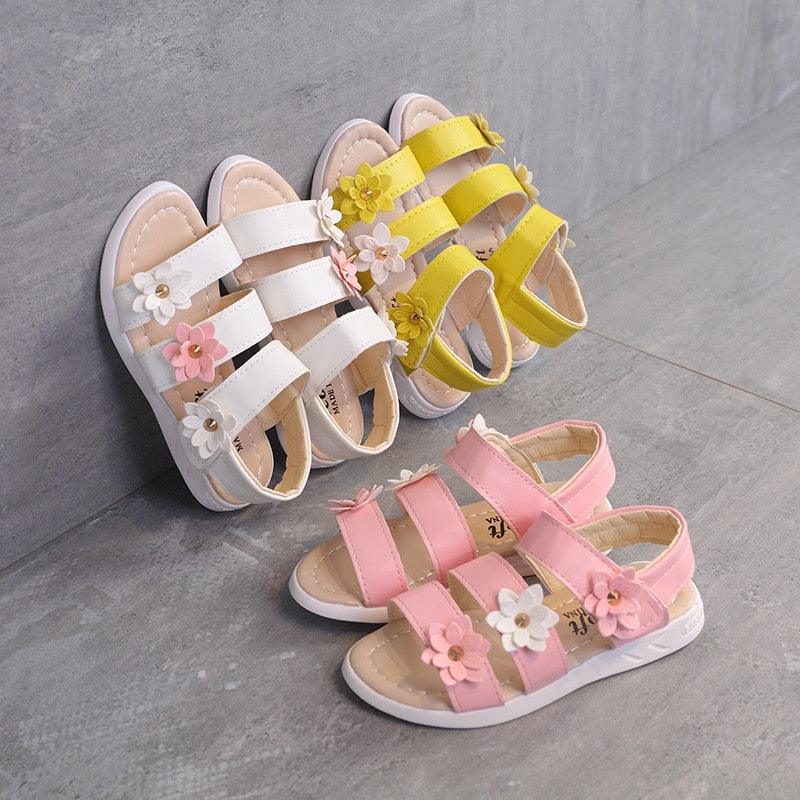Children's Shoes Summer Style Sandals Girls Princess Beautiful Flower Shoes Kids Flat Sandals Baby Girl Girls Strappy Sandals With Flowers Open-Toe Dress Sandals Beautiful Outdoor Party Sandals