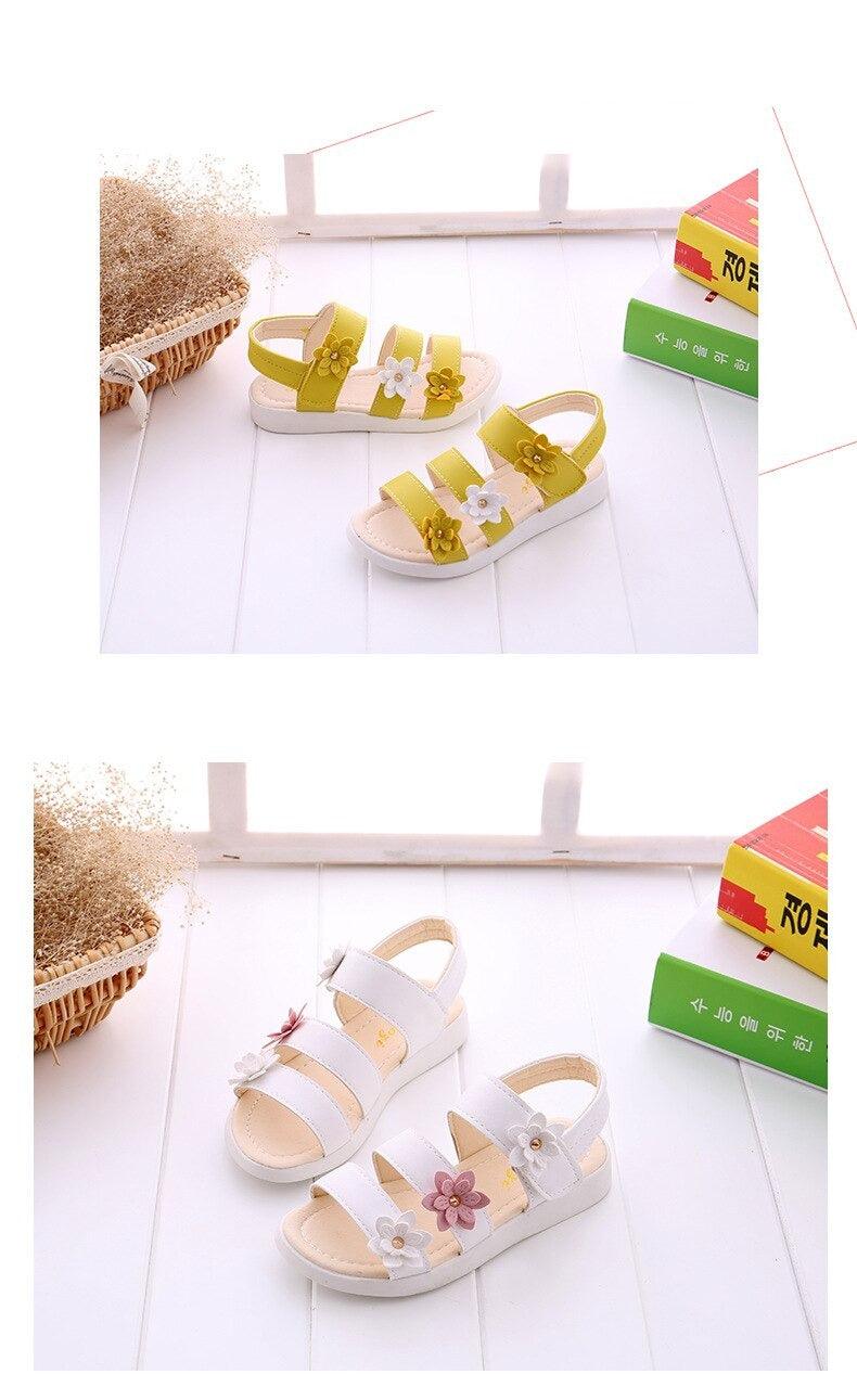 Children's Shoes Summer Style Sandals Girls Princess Beautiful Flower Shoes Kids Flat Sandals Baby Girl Girls Strappy Sandals With Flowers Open-Toe Dress Sandals Beautiful Outdoor Party Sandals