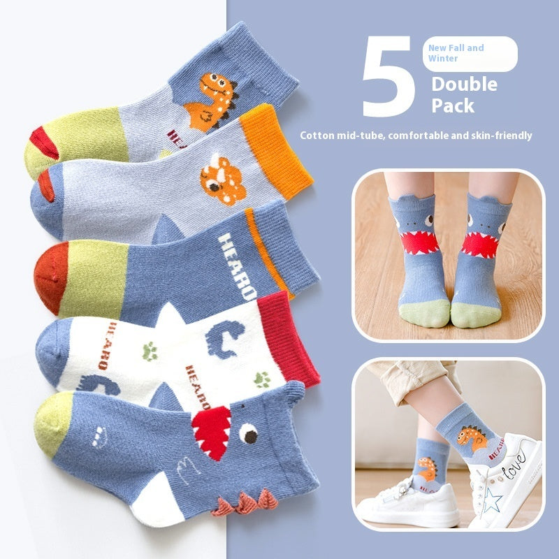 Autumn And Winter Cartoon Dinosaur Mid-calf Cotton Warm Sports Boys' Socks