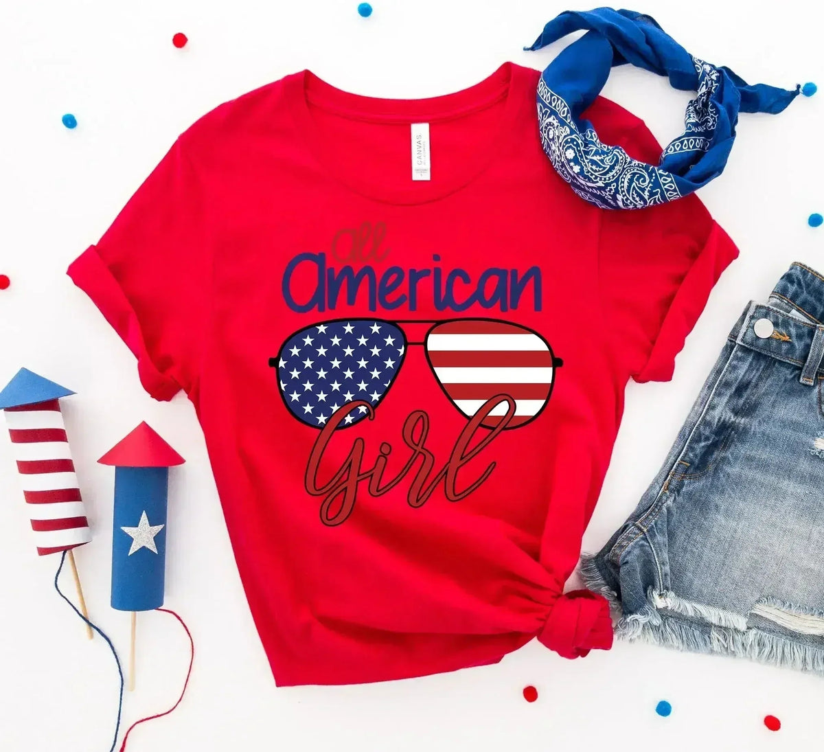 All American Sunglasses Printed Girl T-shirt | Bella Canvas