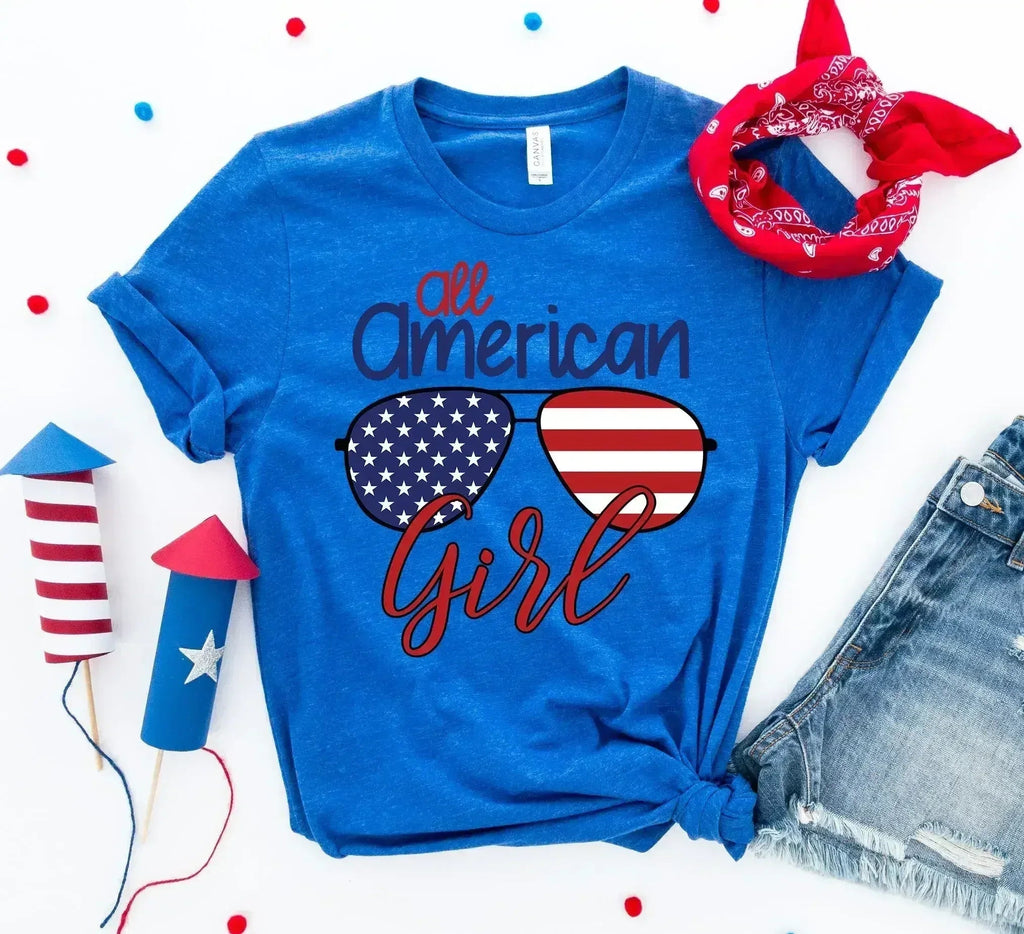 All American Sunglasses Printed Girl T-shirt | Bella Canvas
