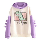 Elegant Oversized Hoodies Women Fashion Splice Dinosaur Print Sweatshirt Tops Casual Long Sleeve Clothes casualSpring Autumn Long Sleeve Dinosaur Sweatshirt Cartoon Design Cute Hoodies for Teens Girls