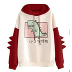 Elegant Oversized Hoodies Women Fashion Splice Dinosaur Print Sweatshirt Tops Casual Long Sleeve Clothes casualSpring Autumn Long Sleeve Dinosaur Sweatshirt Cartoon Design Cute Hoodies for Teens Girls