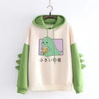 Elegant Oversized Hoodies Women Fashion Splice Dinosaur Print Sweatshirt Tops Casual Long Sleeve Clothes casualSpring Autumn Long Sleeve Dinosaur Sweatshirt Cartoon Design Cute Hoodies for Teens Girls