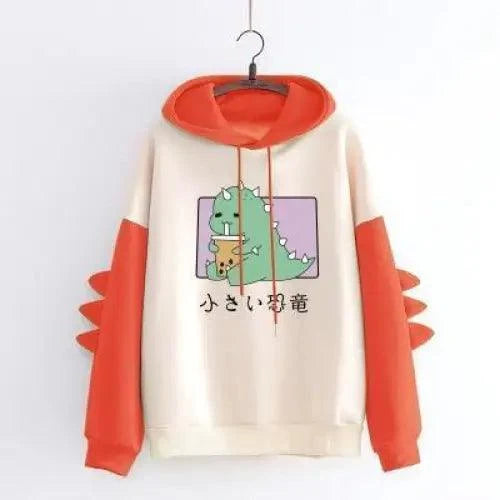 Elegant Oversized Hoodies Women Fashion Splice Dinosaur Print Sweatshirt Tops Casual Long Sleeve Clothes casualSpring Autumn Long Sleeve Dinosaur Sweatshirt Cartoon Design Cute Hoodies for Teens Girls
