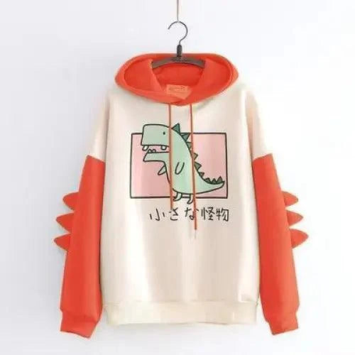Elegant Oversized Hoodies Women Fashion Splice Dinosaur Print Sweatshirt Tops Casual Long Sleeve Clothes casualSpring Autumn Long Sleeve Dinosaur Sweatshirt Cartoon Design Cute Hoodies for Teens Girls