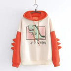 Elegant Oversized Hoodies Women Fashion Splice Dinosaur Print Sweatshirt Tops Casual Long Sleeve Clothes casualSpring Autumn Long Sleeve Dinosaur Sweatshirt Cartoon Design Cute Hoodies for Teens Girls