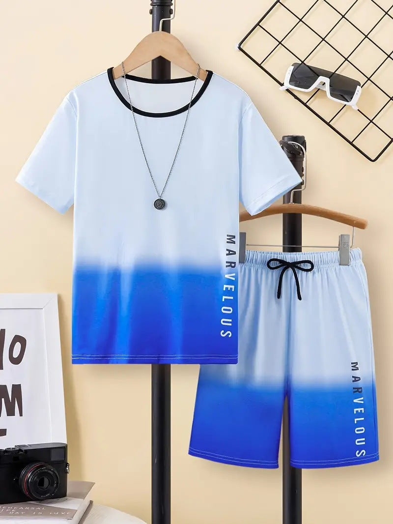 Boys' Casual Short Sleeve T-shirt Top Shorts Two-piece Set