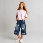 Girl's Nostalgic Washed Distressed Jeans