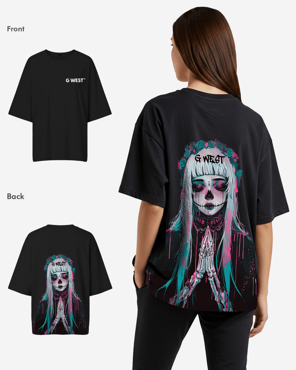 G West Womens Oversized Praying Girl T Shirt