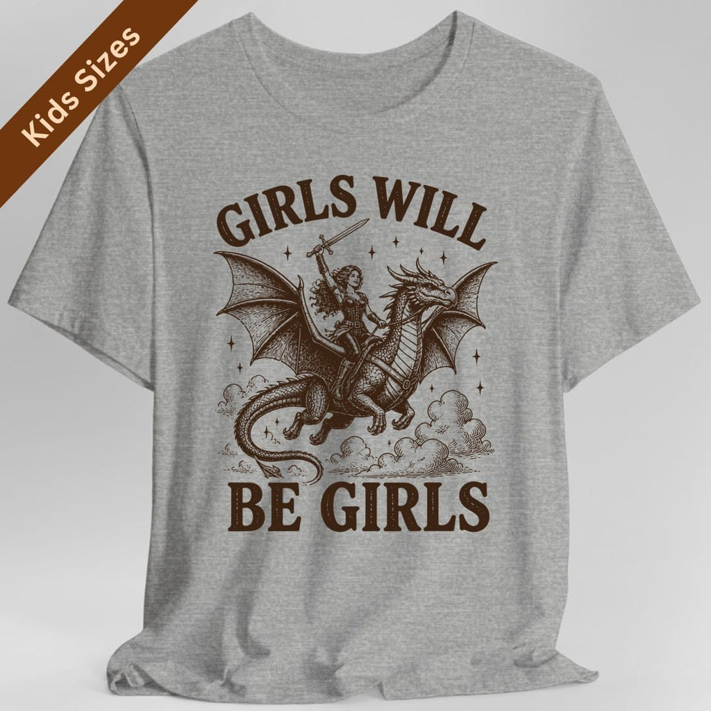 Girls Will Be Girls Riding Dragon Kids T-Shirt
