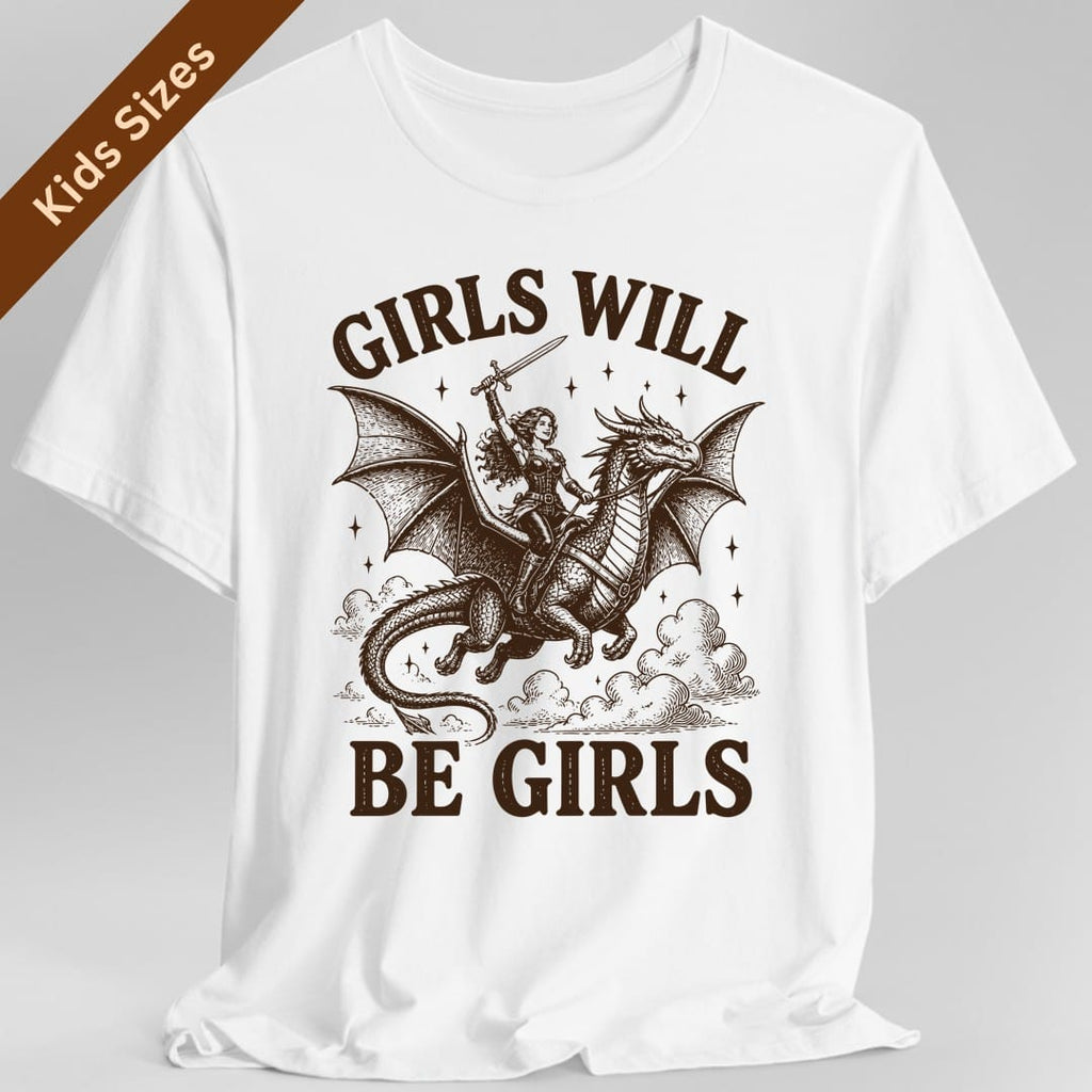 Girls Will Be Girls Riding Dragon Kids T-Shirt