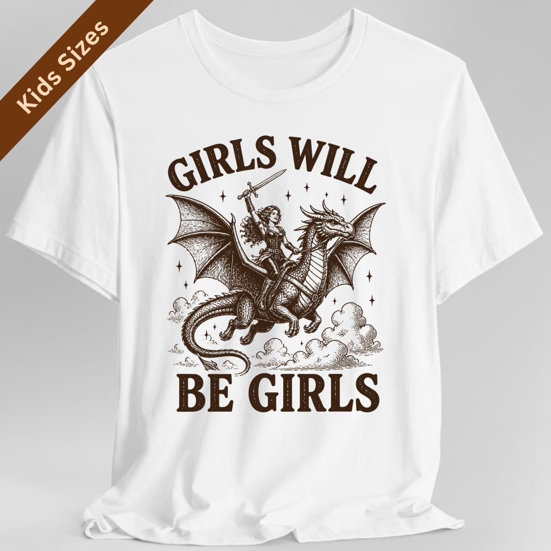 Girls Will Be Girls Riding Dragon Kids T-Shirt