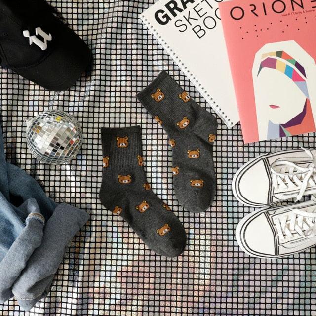 New Cartoon Female Breathable Cotton Socks Cute Bear Lovely Animal Pattern Girl Sock Novelty Combed of Pure Cotton Crew Socks For Men And Women