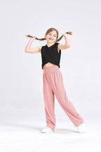Handfrog Girls 2PC Tie Knot Crop Top & Wide Leg Pants Set Pink Black Size 12-13Y
