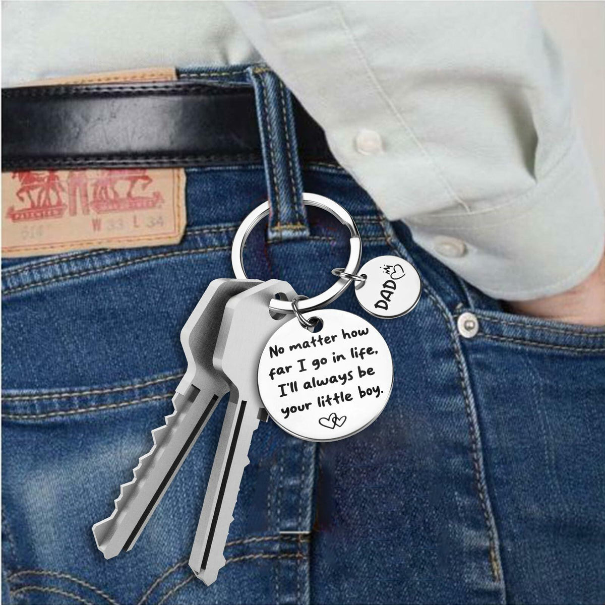 URECOVER Silver Stainless Steel Engraved Keychain for Dad from Son Hearts