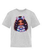 African American Girls Pretty Bow and Hearts Short Sleeve Crewneck T-Shirt