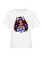 African American Girls Pretty Bow and Hearts Short Sleeve Crewneck T-Shirt