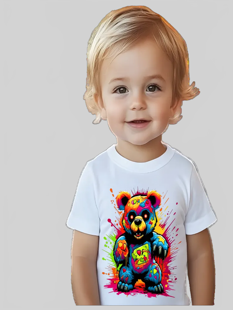Toddler Boys Multicolored Color Splash Teddy Bear Crewneck Short Sleeve T-Shirt
