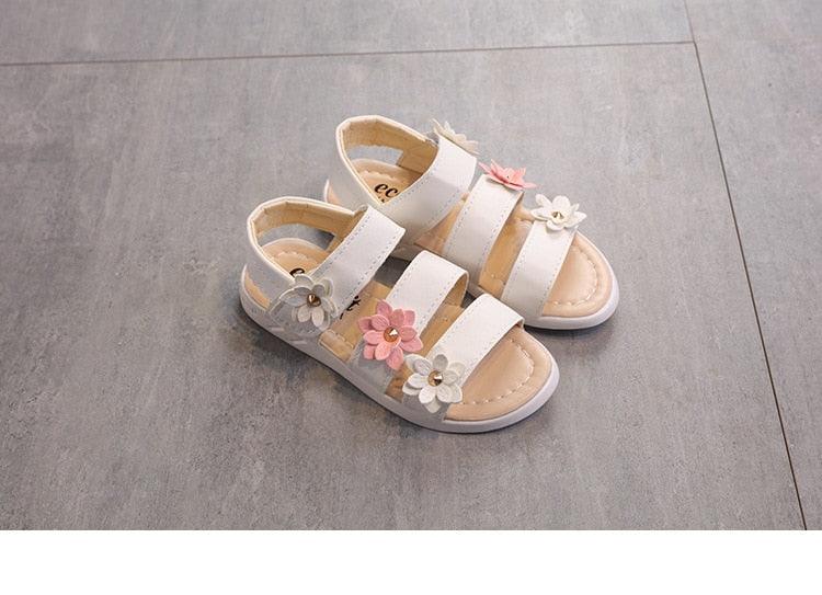 Children's Shoes Summer Style Sandals Girls Princess Beautiful Flower Shoes Kids Flat Sandals Baby Girl Girls Strappy Sandals With Flowers Open-Toe Dress Sandals Beautiful Outdoor Party Sandals