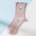 Little Flower Socks Girl's Socks Simple Solid Color Socks Women's Long Socks Kawaii Happy And Funny Breathable Socks For Women