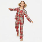 Justice Girls Christmas Pajama Set Sparkle Plaid Holiday, Size 8