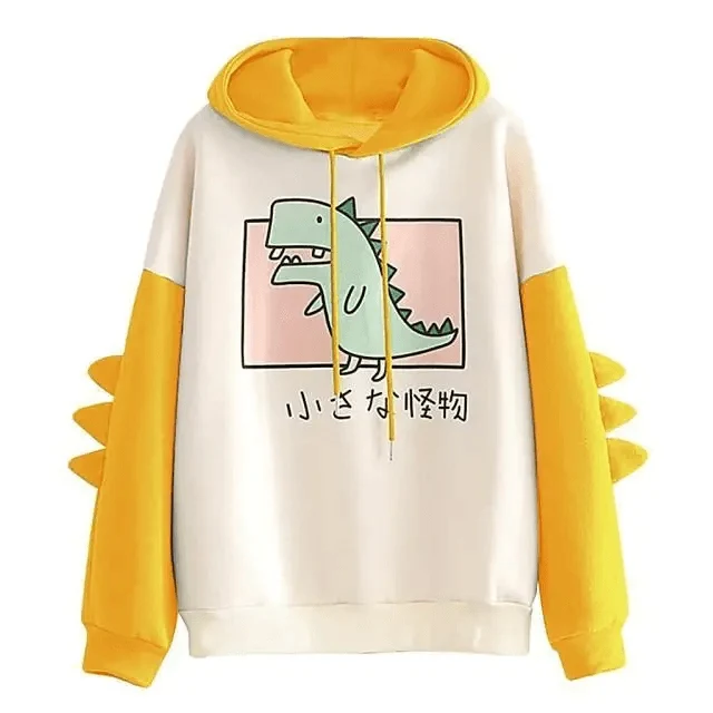 Winter Womens Hoodies Sweatshirt Dinosaur Print Long Sleeve Patchwork Tracksuit Oversize Pullover Hoodies Women Hoodies for Teen Girls Printed Cute Hooded Sweatshirt Junior Sports Outerwear Long Sleeve Hooded Pullovers Tops