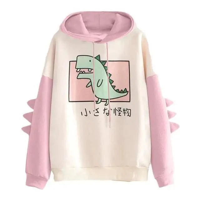 Winter Womens Hoodies Sweatshirt Dinosaur Print Long Sleeve Patchwork Tracksuit Oversize Pullover Hoodies Women Hoodies for Teen Girls Printed Cute Hooded Sweatshirt Junior Sports Outerwear Long Sleeve Hooded Pullovers Tops