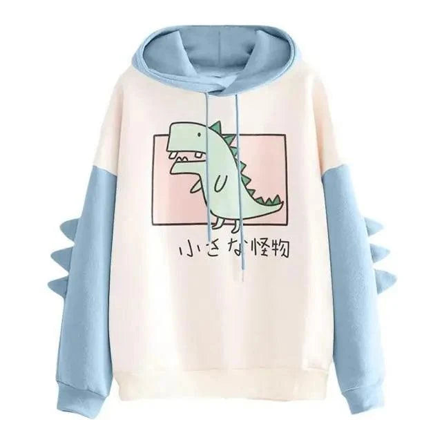 Winter Womens Hoodies Sweatshirt Dinosaur Print Long Sleeve Patchwork Tracksuit Oversize Pullover Hoodies Women Hoodies for Teen Girls Printed Cute Hooded Sweatshirt Junior Sports Outerwear Long Sleeve Hooded Pullovers Tops
