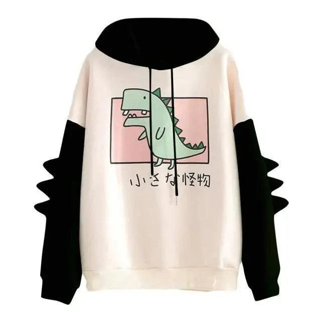 Winter Womens Hoodies Sweatshirt Dinosaur Print Long Sleeve Patchwork Tracksuit Oversize Pullover Hoodies Women Hoodies for Teen Girls Printed Cute Hooded Sweatshirt Junior Sports Outerwear Long Sleeve Hooded Pullovers Tops